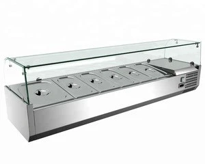 Rectangular glass display refrigerator Buffet table top salad bar Stainless steel refrigerator for restaurant