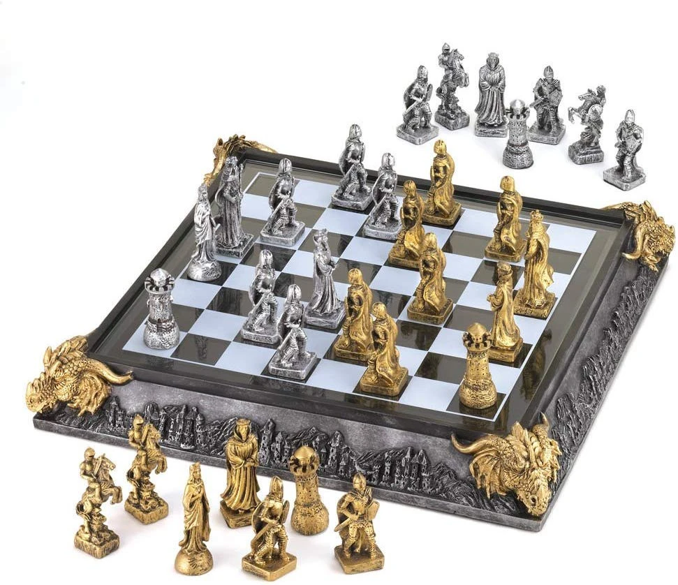 Resin/Polyresin 17 Inch Medieval Knights Chess Game Set