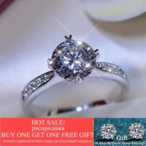 Round Sparkling Moissanite Ring 925 Sterling Silver 18K White Gold Plated Excellent Cut 1 ct Diamond Test Past Wedding Ring Gift