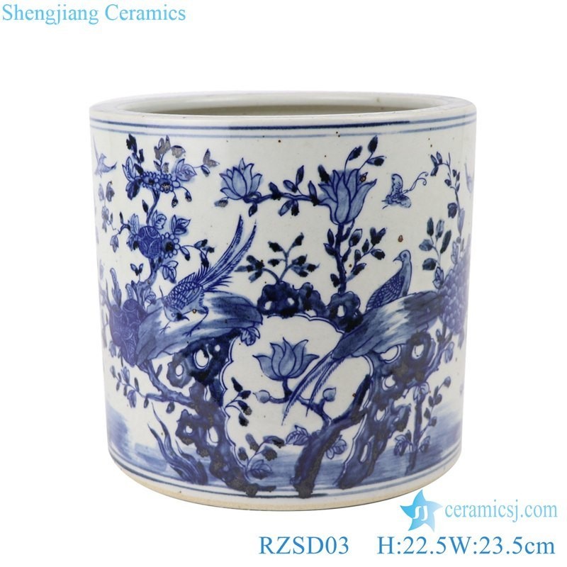 Rzsc02 Jingdezhen Blue and White Flower and Bird Pattern Ceramic Pot