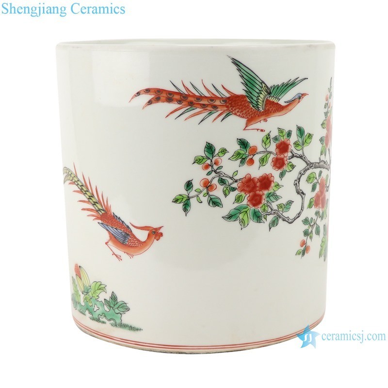 Rzsy02 Antique Hand Painted Famille Rose Flowers and Bird Pattern Ceramic Censer