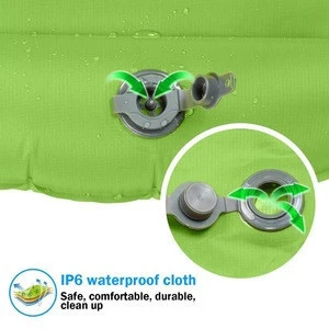 Self-inflating camping air bed with attached pillow