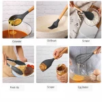 Silicone Kitchen Tools with Wood Handle Soup Spoon Ladle Spaghetti Slotted Turner Basting Brush Cooking Utensils