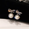 Simple 925 Silver Needle Mini Zircon Bow High-quality Pearl Earrings Butterfly Ring Bow Necklace Female Jewelry Set