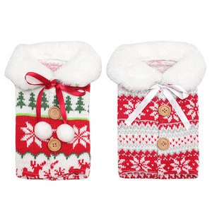 SJ0950 newest design home Christmas decoration supplies red knitted Christmas win bottle cover