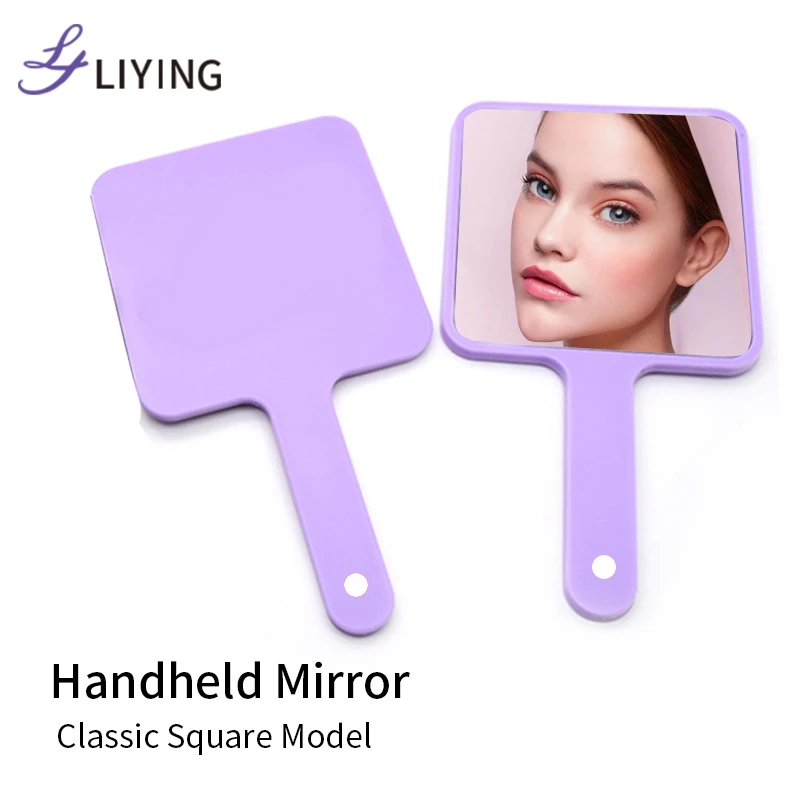Small MOQ custom logo square shapes cosmetic cute pink hand mirrors private label wholesale bulk salon hand held mirror
