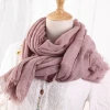 Spring new cotton and linen pure color hollow scarf, Foreign Trade Sen Department literary style ladies Shawl