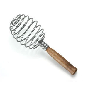 Stainless Steel Handheld Mini Spring Egg Whisk Beater with Wooden Handle