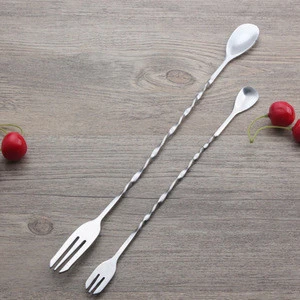 Stainless steel long bar  longer handle shaker bar  coffee milk tea bar  stirring spoon&amp;fork