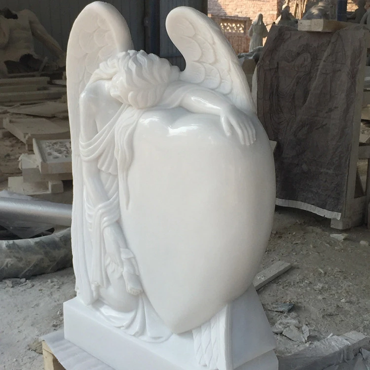 Stone Carved Tombstone White Marble Angel Headstone