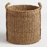 Storage basket made of seagrass, 03 strands together, natural color, sewn with jute rope