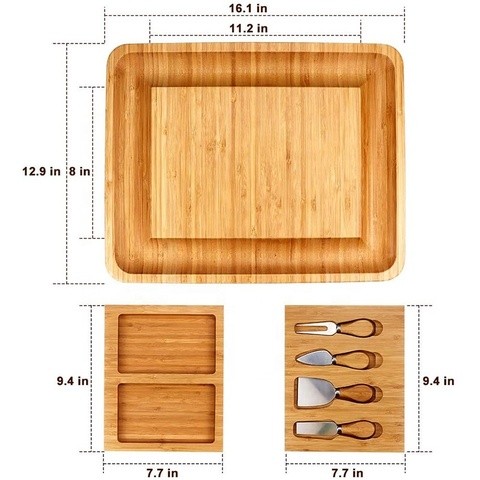Sublimation blank cheese platter bamboo cheese cutting board luxury charcuterie board bamboo cheese board set with cutlery