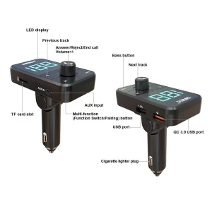 Sunitec Amazon Hot Selling Adapter Wireless Car Kit MP3 player Bluetooth 5.0  Handsfree Bluetooth Car Kit fm transmitter