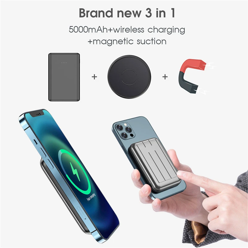 T109 5000mah Power Banks Mini Magnetic Mobile Portable Charger Wireless Powerbank for iPhone 12 Pro
