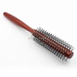 Tangle Wooden Round Rolling Hair Brush Nylon Hair Care Heat Resistant Comb Hairdressing Red Wooden Handle Tail Round Hair Brush