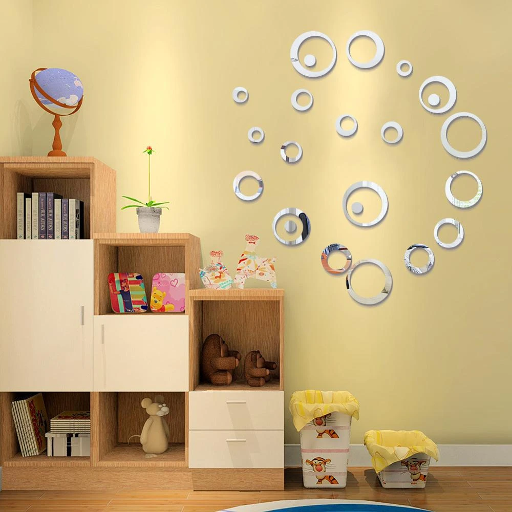 The circle dot DIY removable mirror 3D acrylic wall sticker for living room TV background home decor wall decal
