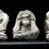 "Three Wise Monkeys" - Hand Crafted Jewelry Sculpture, Made of 925 Sterling Silver (or Brass), Decorated with Obsidian Stone