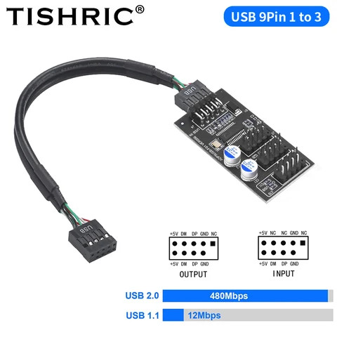 Buy Tishirc Usb Splitter 1 To 3 Usb2.0 9pin Header Board Usb Pin 1 To 3 ...