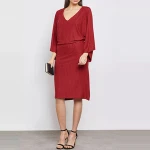 Traditional Chinese Clothing Flocked Kimono Sleeve Midi Dress Casual V-neck Dress