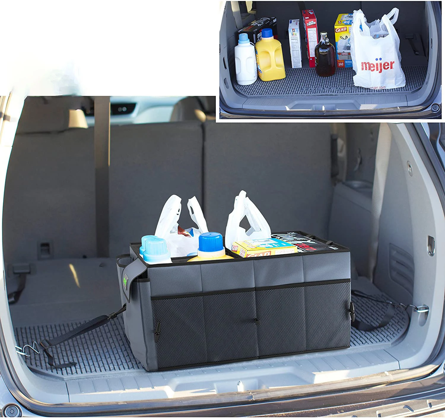 Trunk organizer car storage Collapsible Multi-Compartment Adjustable Securing Straps