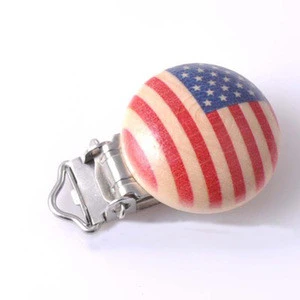 USA Flag Design Baby Supplies Wooden Clip for Pacifier Holder