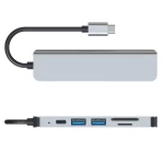 USB C Hub Multiport Adapter 6 in 1 Portable Space Aluminum Dongle with 4K HDTV Output 2 USB 3.0 Ports SD TF Card Reader