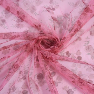 Warp knitted digital print micro net tulle mesh flower fabric for dress skirt