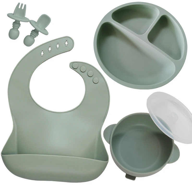Waterproof Safety Silicone Baby Bibs Easily Cleaned Silicone Bowls Food Grade Silicone Spoon Fork