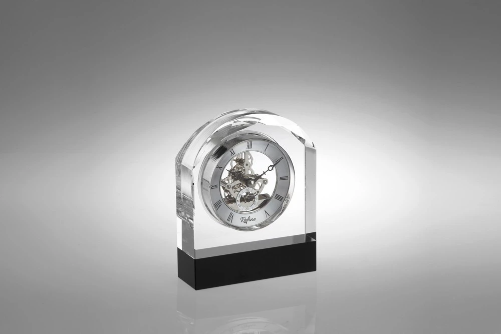 wedding gift Luxury K9 crystal table clock with skeleton quartz movement for business souvenirs