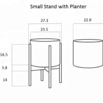 White flower plant pot with wood bamboo stand