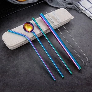 wholesale 304 stainless steel drinking straws , eco-friendly reusable metal stirrer spoon straw set