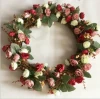 Wholesale Artificial silk tea rose Flower Wreath  Spring Wreath for Front Door decoration