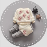 Wholesale Baby Girl Fur Coats Casual Wear Bow-Knot  Fur Hoodies Childrens Clothes With Plush Trousers Set
