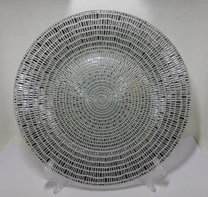 wholesale custom 32 cm large round crystal glass charger plates for wedding