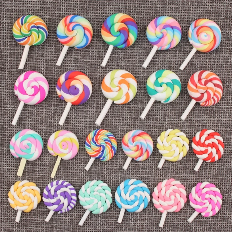 wholesale flat back round swirl sugar lolly polymer clay craft for decoration