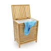 Wholesale folding household laundry basket and lid folding bamboo woven laundry basket with machine-washed cotton canvas lining