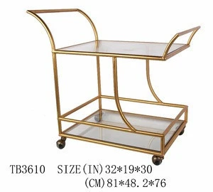 Wholesale gold metal hotel trolley with mirrors