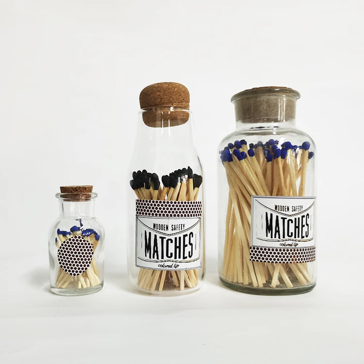 wholesale hotel long wooden matches glass safety colorful matches in glass jars