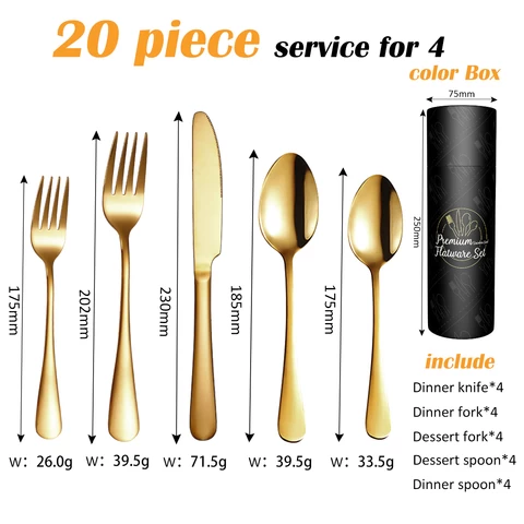 Wholesale Kitchen Restaurant Wedding Knife Spoon Fork Luxury Flatware Gift Bestek Stainless Steel Gold Cutlery Set With Box