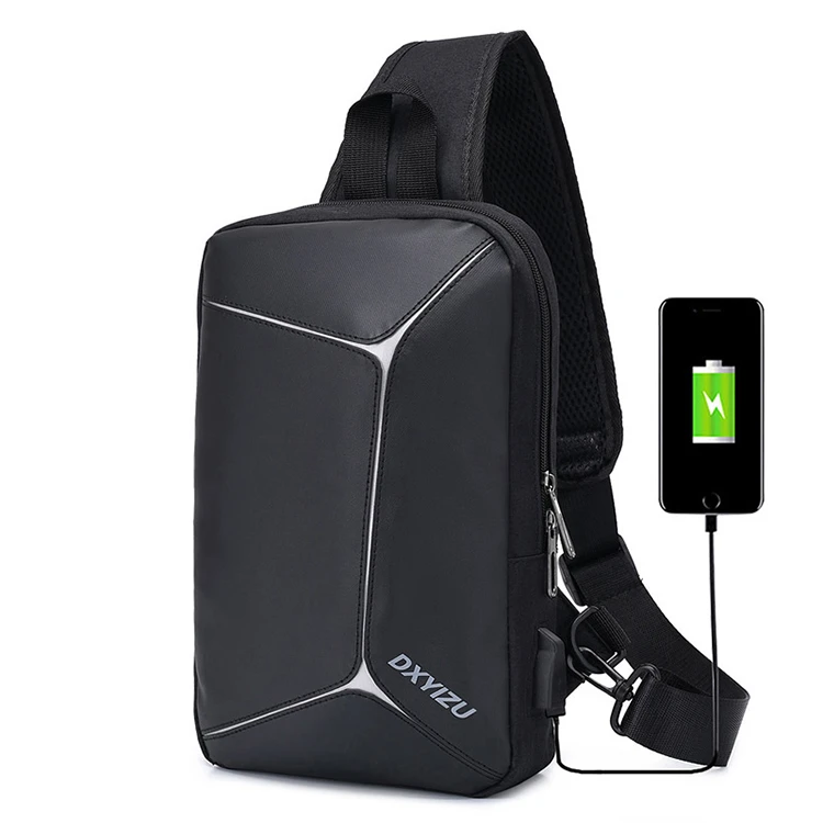 Wholesale newest polyester men chest bag USB single shoulder sling bag