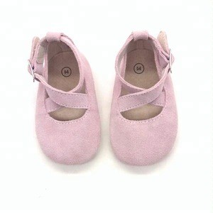 wholesale pink soft suede leather ballet girl mary jane baby shoes