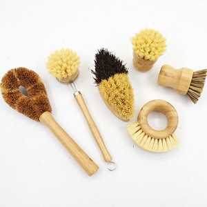 Wholesale Price Private Custom Logo 100% Natural Degradable Bristle Sisal Eco Friendly Bamboo Kitchen Cleaning Brush