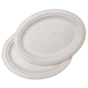 Widely Used Disposable Oval 100% Sugarcane Fiber Compostable Plates