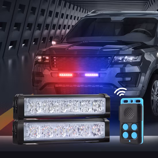 Wireless Remote Control Red/ Blue Car Bumper Grille LED Strobe Lights Emergency Warning Lamp