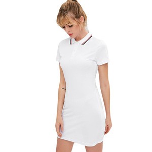 Women active wholesale mini short sleeves tennis longline straight t-shirt polo collar dress
