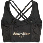 Wonder Woman Women's Black and Gold Maze Cropped Tank with Foil Print for Fitness and Yoga Workouts