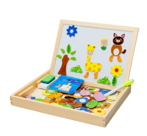 Wooden Toys Easel Kids Jungle Animal Magnetic Drawing Board Puzzle Painting Blackboard Learning &amp; Education Toys For Kids