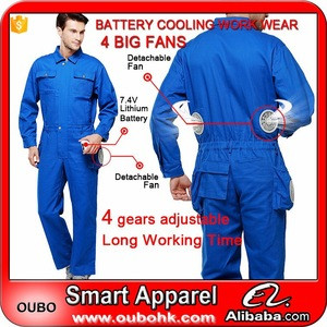 Working coverall blue Long Sleeve Safety Suits workwear overall for pilot uniforms with cooling fans cooling jacket OUBOHK