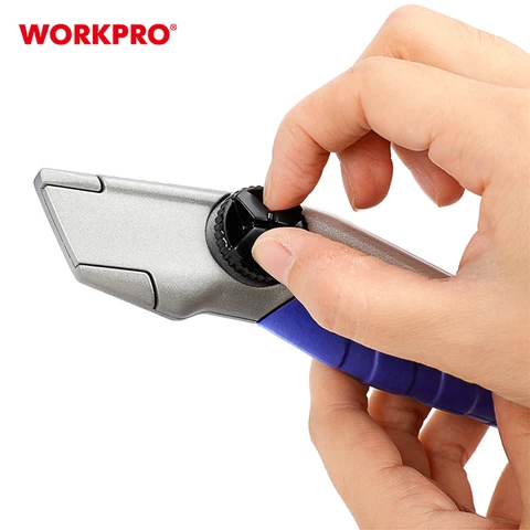 WORKPRO Utility Knives Retractable and Folding Box Cutter for Carton Cardboard and Boxes with Blade Storage Design