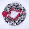 Zebra printing polyester satin fabric  double layer shower caps with flower